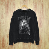 Purple Brand Distressed Sweatshirt Fashion Washed Black Long Sleeves Top