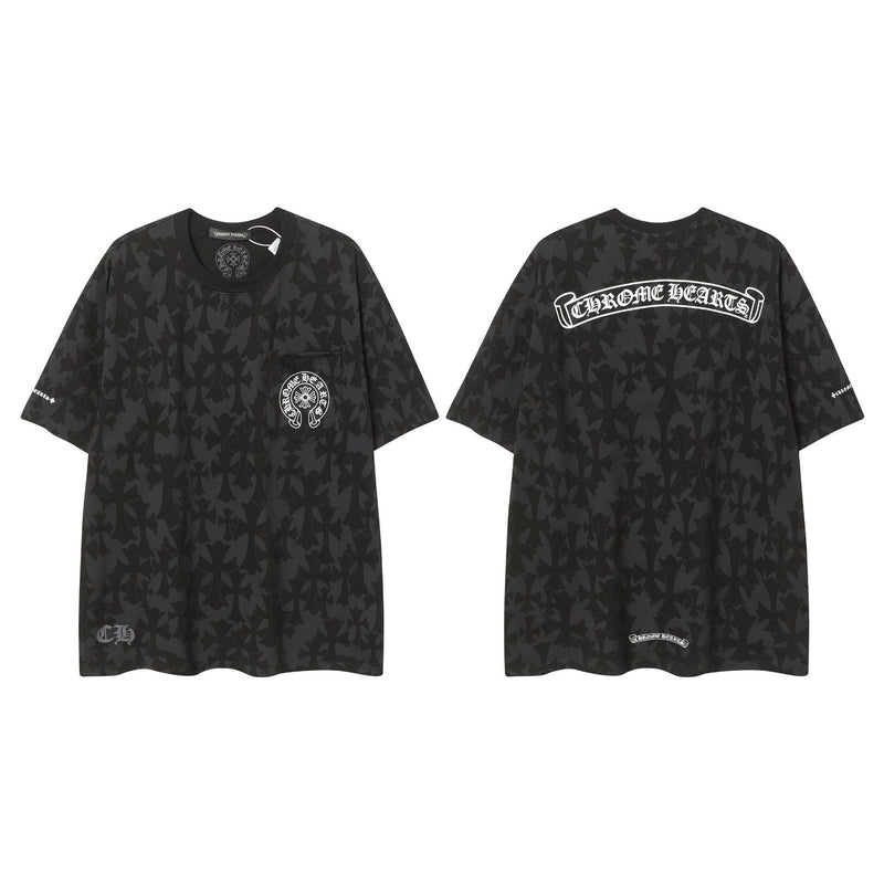 CHH Chrome Heart T Shirts Sanskrit logo embroidery fashion versatile loose T-shirt
