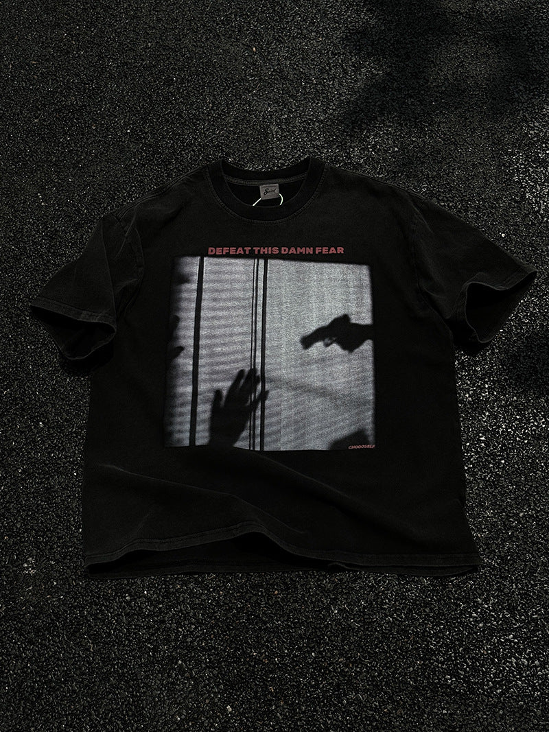 Men Vintage T-Shirts "DEFEAT THIS DAMN FEAR"