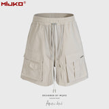 MIJKO Men Shorts Casual Pants Drawstring Multi-Pocket Unisex Shorts