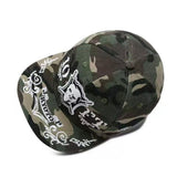 Trendy flat brimmed hat embroider camouflage skull hip