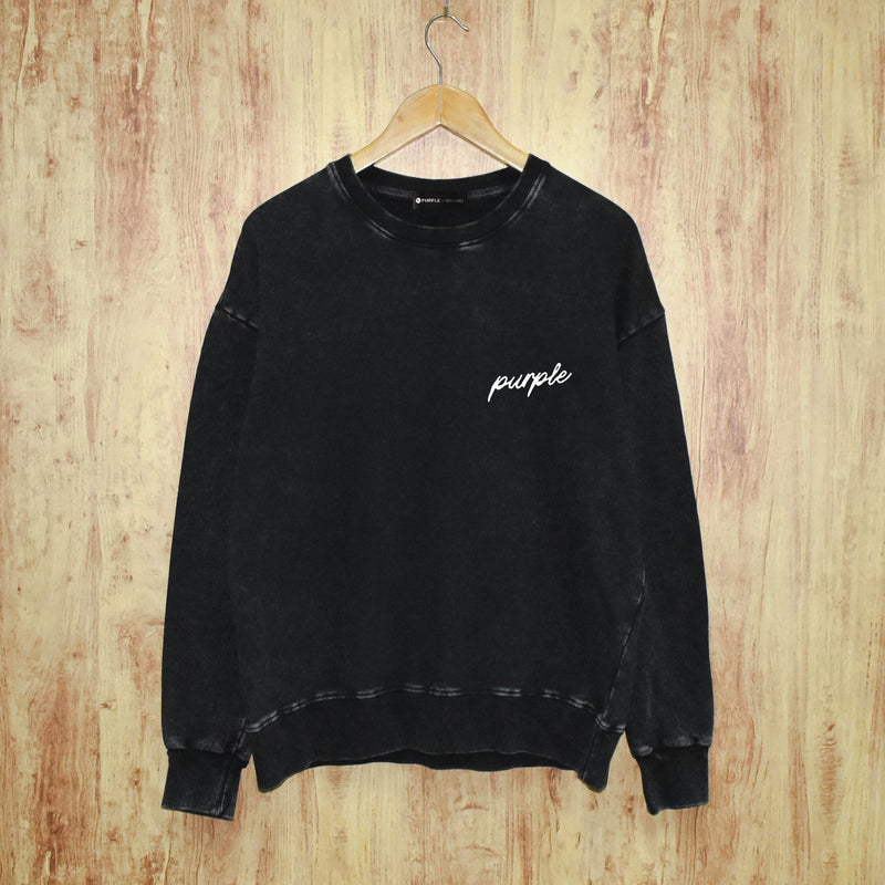 Purple Brand Distressed Sweatshirt Fashion Washed Black Long Sleeves Top