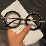 Trendy punk glasses retro round frame with pearl trim