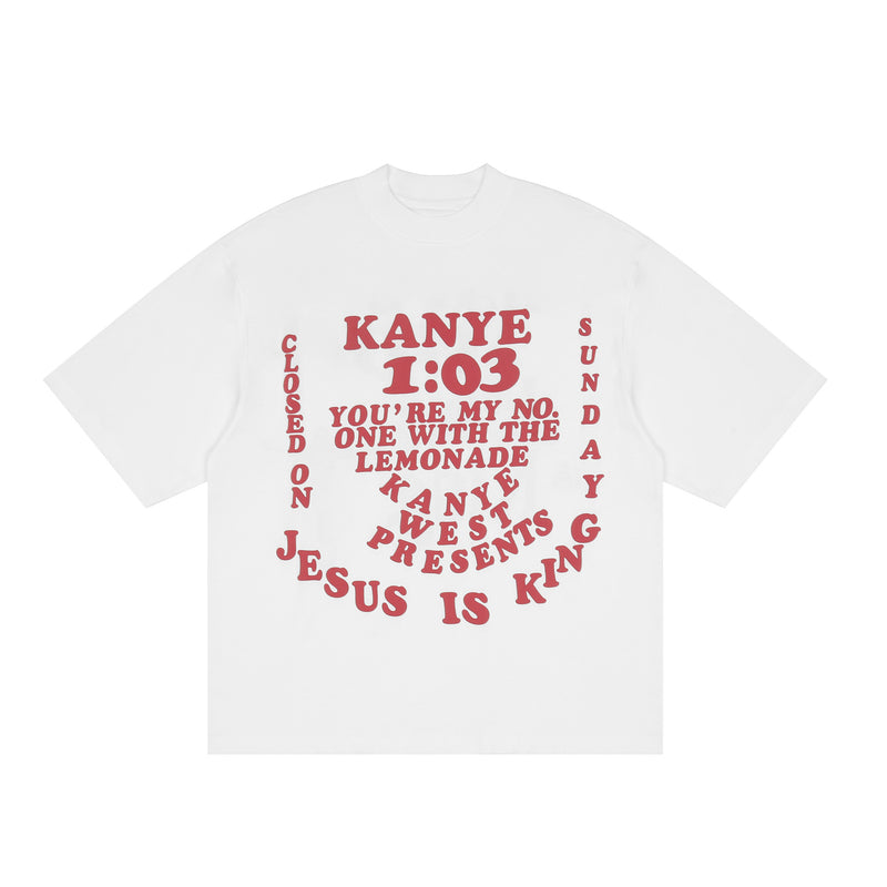 Jesus Is King T Shirt Ins Hype Five High Street Big Talker Puff Print Half Turtleneck Short Sleeve T-shirt Men and Women