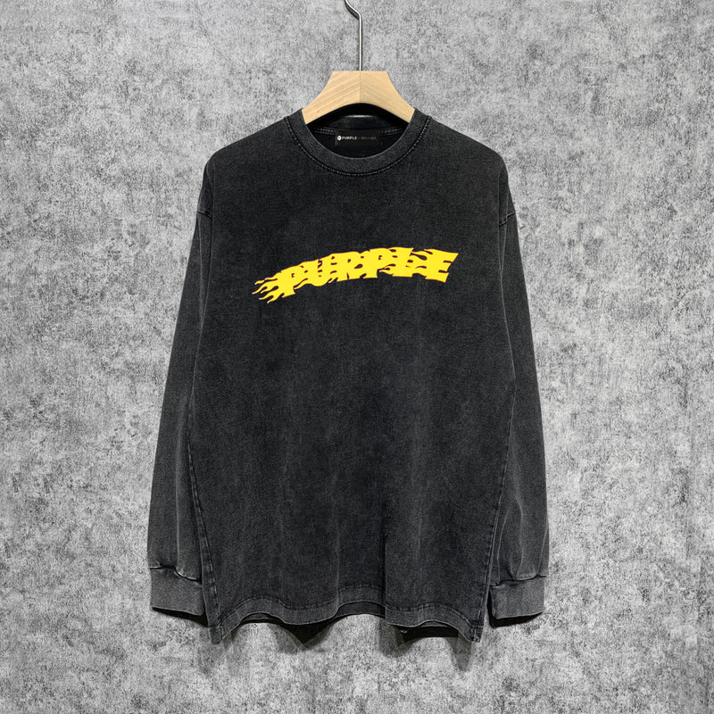 Purple Brand Distressed Long Sleeve Shirt Fashion Distressed Loose Long-sleeved Top