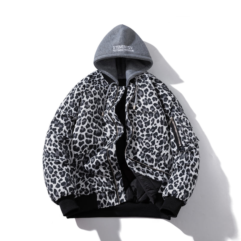 Mens Vintage Jackets Leopard print jacket Autumn padded jacket Thermal baseball jersey