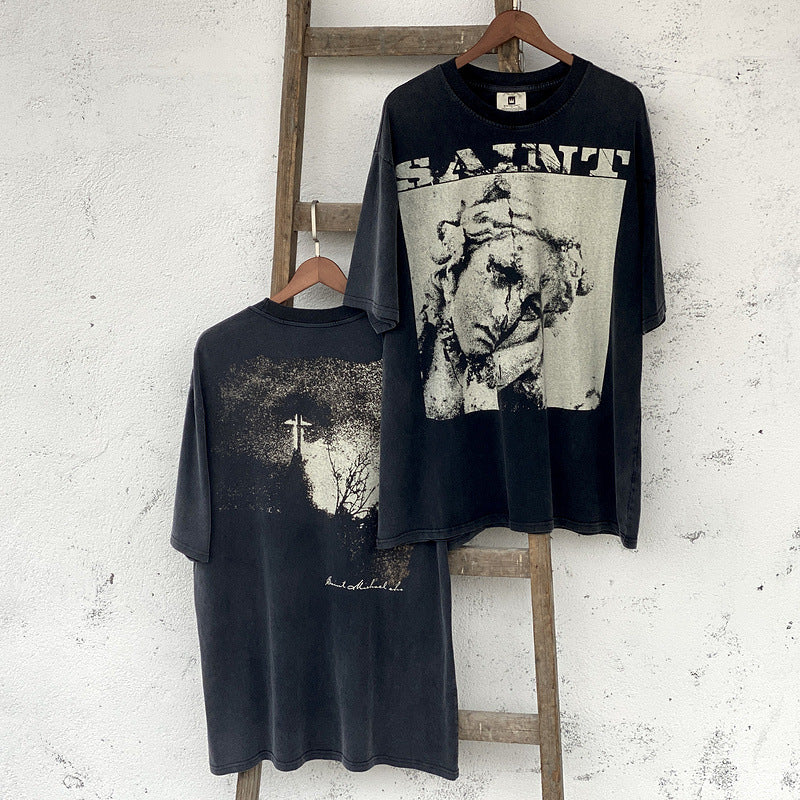 Men Vintage T-Shirts Saint Michael "Venus" Washed Black Tee