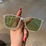 Trendy punk glasses square frame sparkling diamond