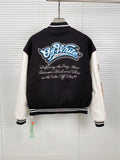 Off White Jacket Autumn/Winter OW Heavy Industry Embroidered Leather Down Cotton Baseball Jacket Jacket