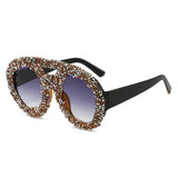 Trendy punk glasses round full diamond retro