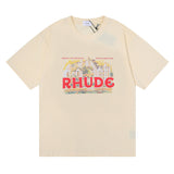 Rhude T Shirt Micro Label Castle Letter Logo Pattern Short Sleeve T-Shirt Loose