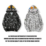 Bathing Ape Hoodie Autumn and Winter Digital Pixel Camouflage Hoodie Men's and Women's Shark Hooded Sweater Jacket