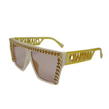 Trendy punk glasses square frame metal chain