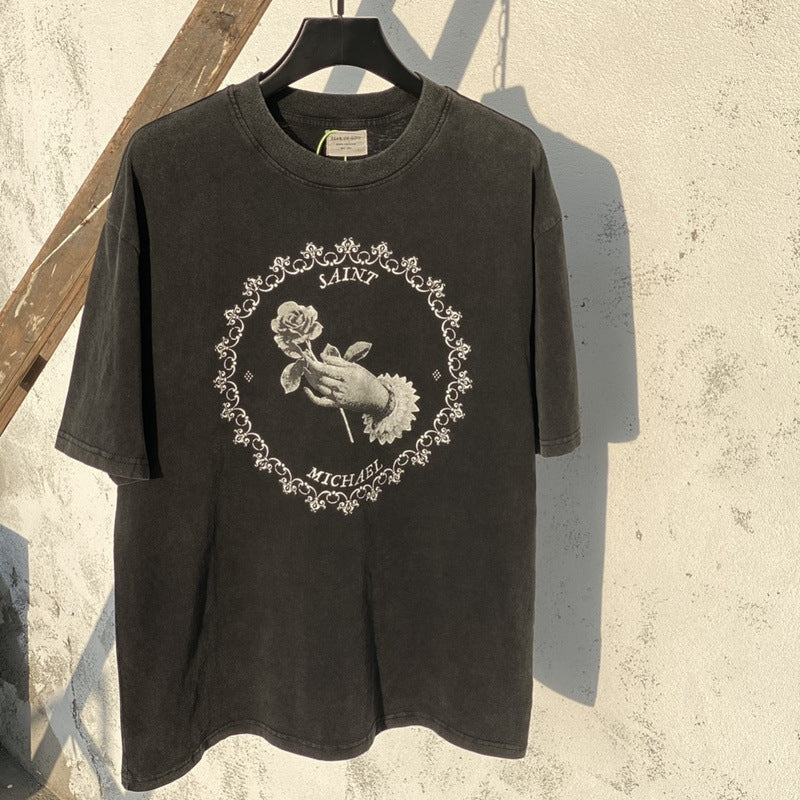 Mens Vintage T-Shirts SAINT MICHAELFOG White Dove Washed Short Sleeves
