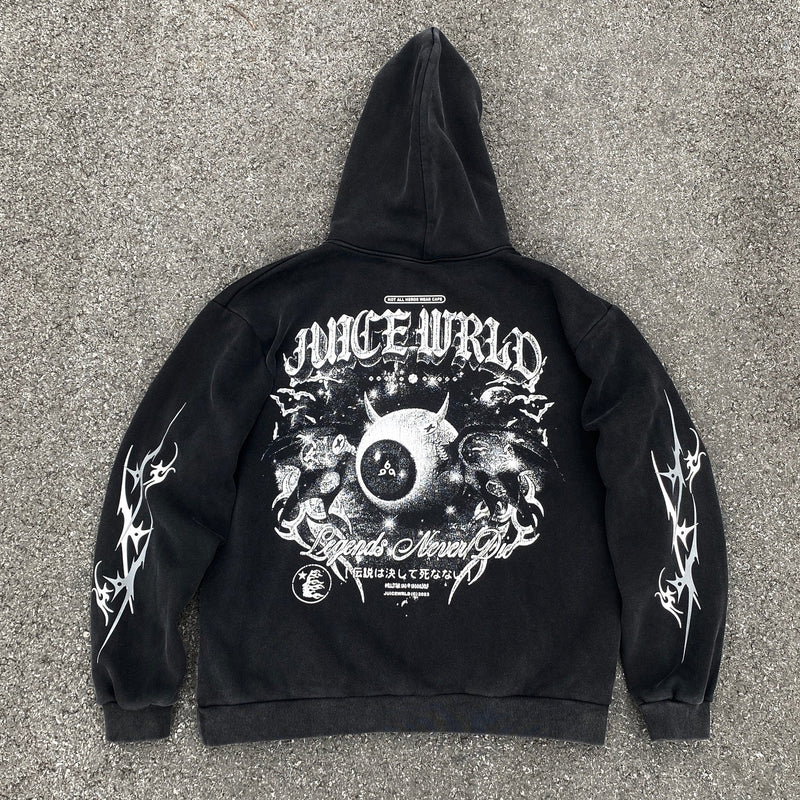 HS Hoodie Vintage Distressed Heavy Velvet Padded Loose