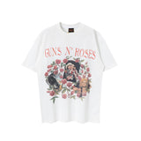 Men Vintage T-Shirts Gunsn Rose Short Sleeve Wash Vintage Old Print