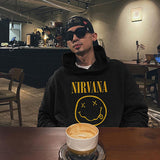 Nirvana Hoodie Vintage Smiley Face Print Loose Couple Leisure Sports Fleece-Lined