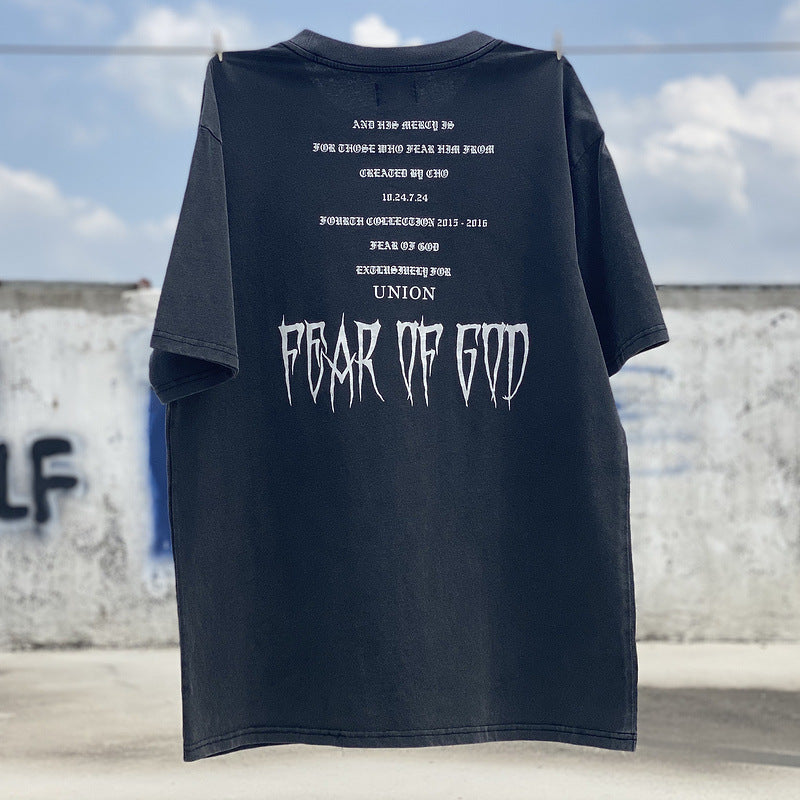 Men Vintage T-Shirts vintage Washing Water Old Short Sleeve Three Gods Judgment Casual Loose