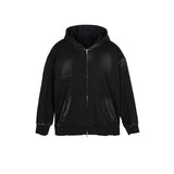 MIJKO Mens Jacket Two-way Zipper Distress Hooded Sweater