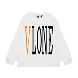Vlone Sweatshirts Autumn and Winter Orange Big V Letter Crew Neck Pullover