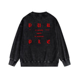 Purple Brand Distressed Sweatshirt Fashion Washed Black Long Sleeves Top