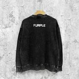 Purple Brand Distressed Sweatshirt Fashion Washed Black Long Sleeves Top