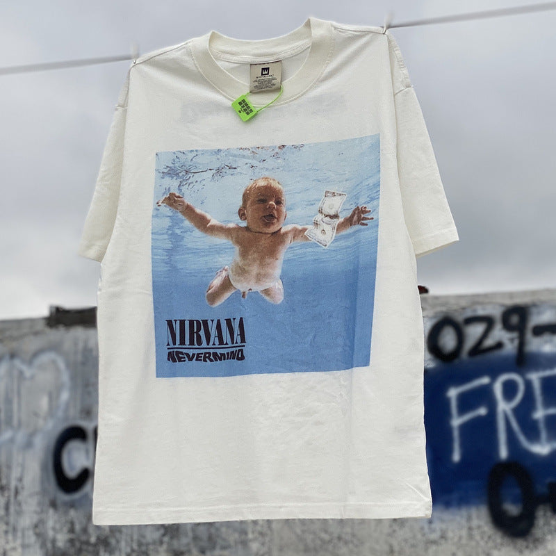 Men Vintage T-Shirts Vintage Pool Dollar Baby Print Short Sleeve Nirvana Band