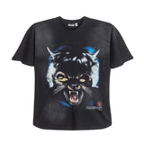 Men Vintage T-Shirts Wolf Head Full Moon Print Short Sleeve