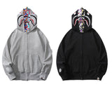 Bathing Ape Hoodie Shark Head Double Hood Camouflage Hooded Sweater Men's Autumn and Winter Cardigan Zipper Casual Couple Jacket