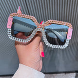 Trendy punk glasses square diamond