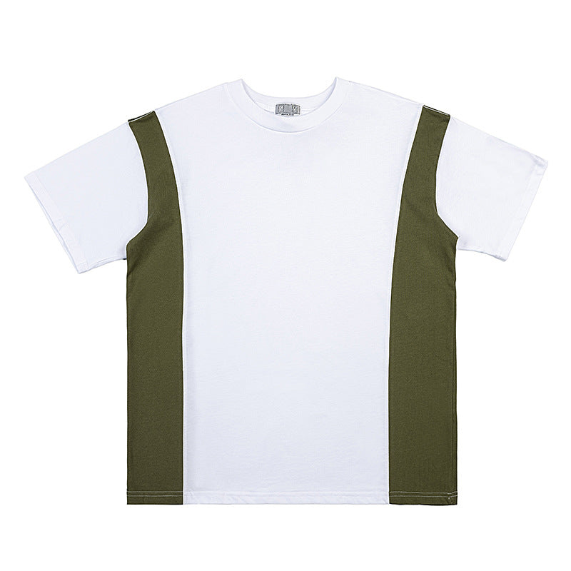C.e t shirts patchwork color block round neck pullover short sleeve men and women
