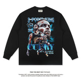 Nba Long Sleeved Shirt Autumn and Winter Curry Printed Long Sleeve T-shirt Loose Heavy Washed