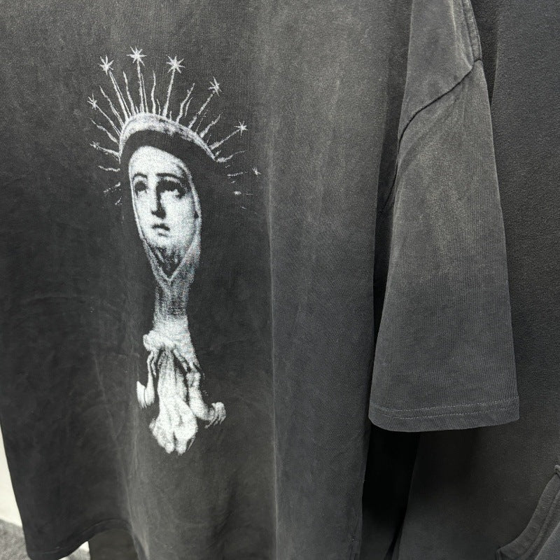Men Vintage T-Shirts Saint Michael "Virgin Mary" Washed Distressed T-Shirts