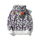 Bathing Ape Hoodie Shark with Camo Hooded Cardigan Zip Sweater Double Hat Jacket