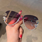 Trendy punk glasses uv protection rimless with rhinestones
