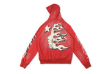 Hellstar Hoodie Flame Red Printing Retro Distressed
