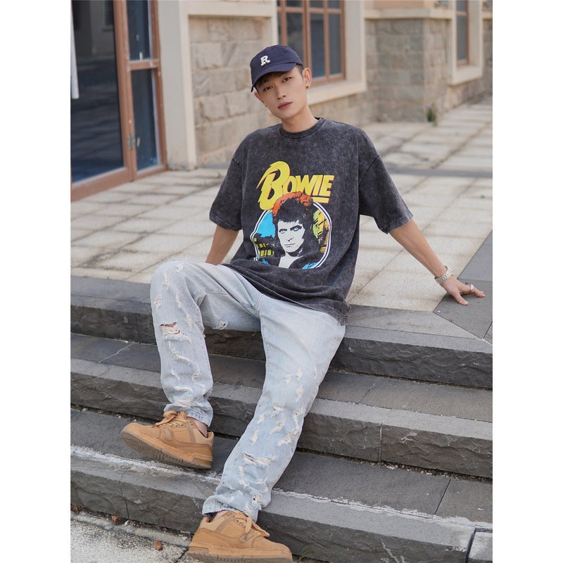 Rock Star T Shirt David Bowie T-shirt Rock American Street Loose Trendy Men's Printed Vintage Short Sleeve