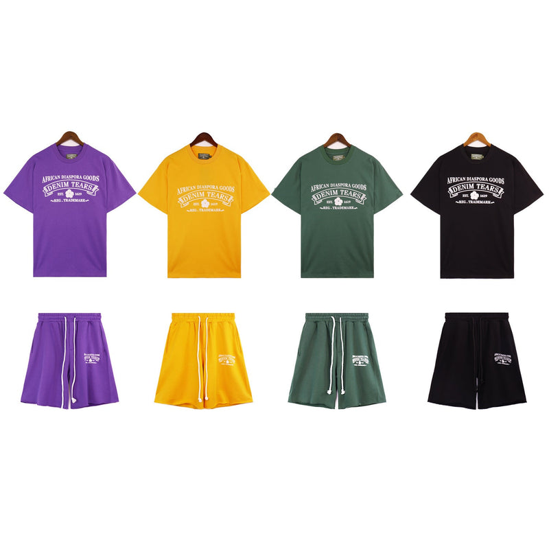 Denim Tears Outfit: T Shirt/Shorts (Separate Purchase Options) Short Sleeve T-shirt Men and Women Sports Shorts Suit