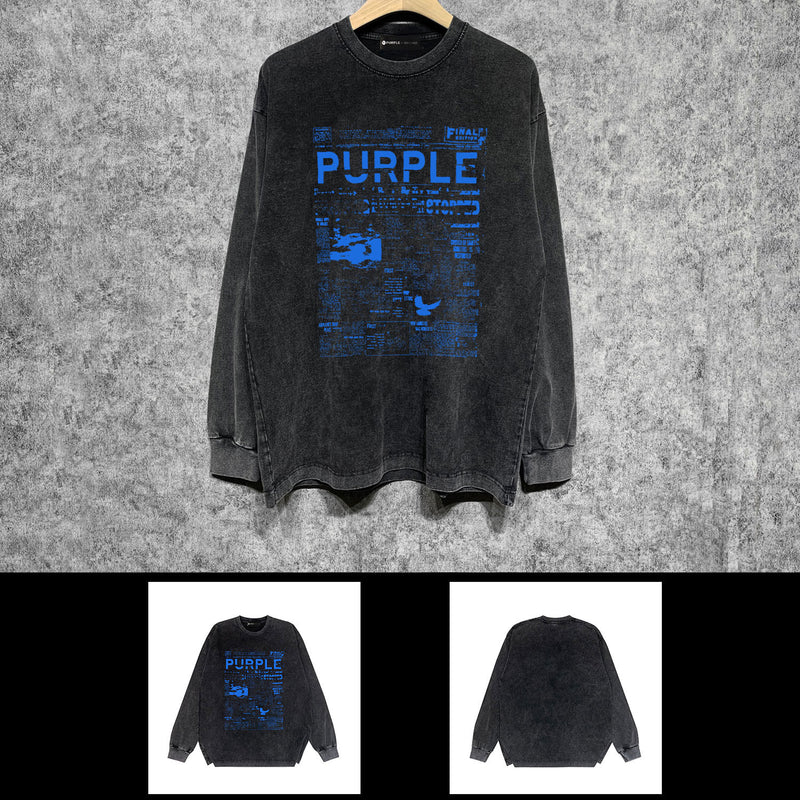 Purple Brand Distressed Long Sleeve Shirt Fashion Distressed Loose Long-sleeved Top