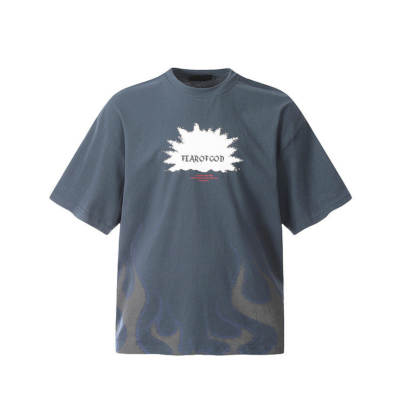Men Vintage T-Shirts vintage Flame Vintage Short Sleeve Loose Casual Casual