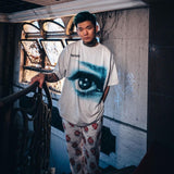 Mens Vintage T-Shirts SAINT MICHAEL CHO God's Eye Print Short Sleeve Vintage Washing Water