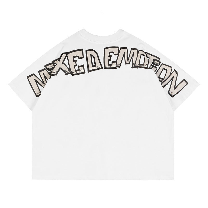 Mixed Emotion T-Shirt Blutosatire Boxy Crew Neck Loose Short Sleeve
