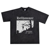 Rock Star T Shirt Hell Hammer Band Washed Distressed T-shirt Short Sleeve Loose