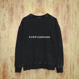 Purple Brand Distressed Sweatshirt Fashion Washed Black Long Sleeves Top