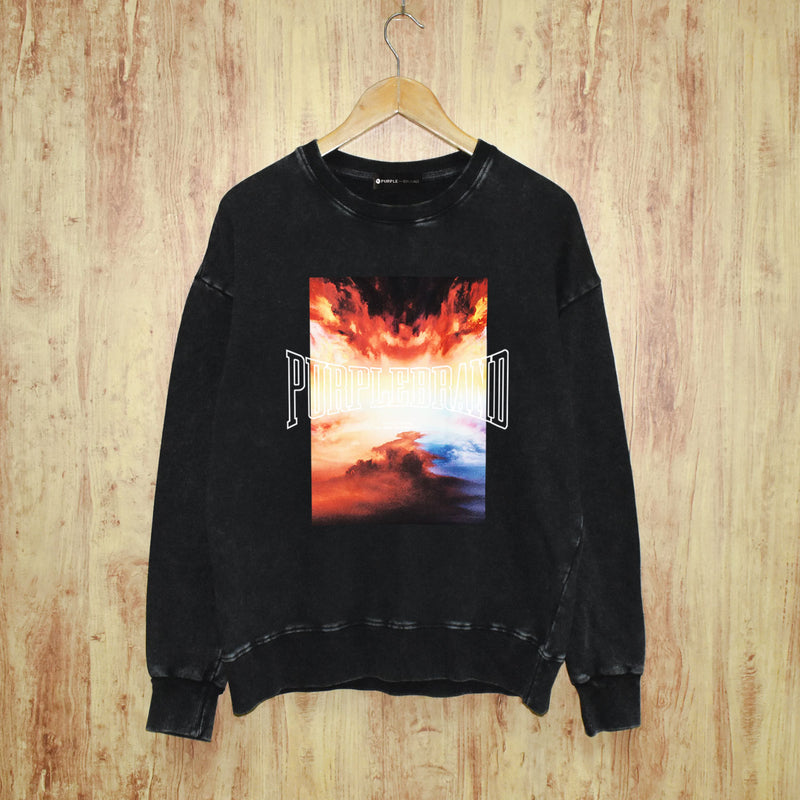 Purple Brand Distressed Sweatshirt Fashion Washed Black Long Sleeves Top