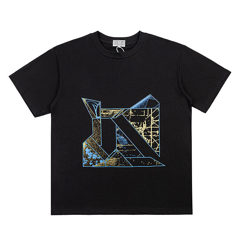 C.e t shirts stereo geometric pattern letter printing round neck pullover short sleeves