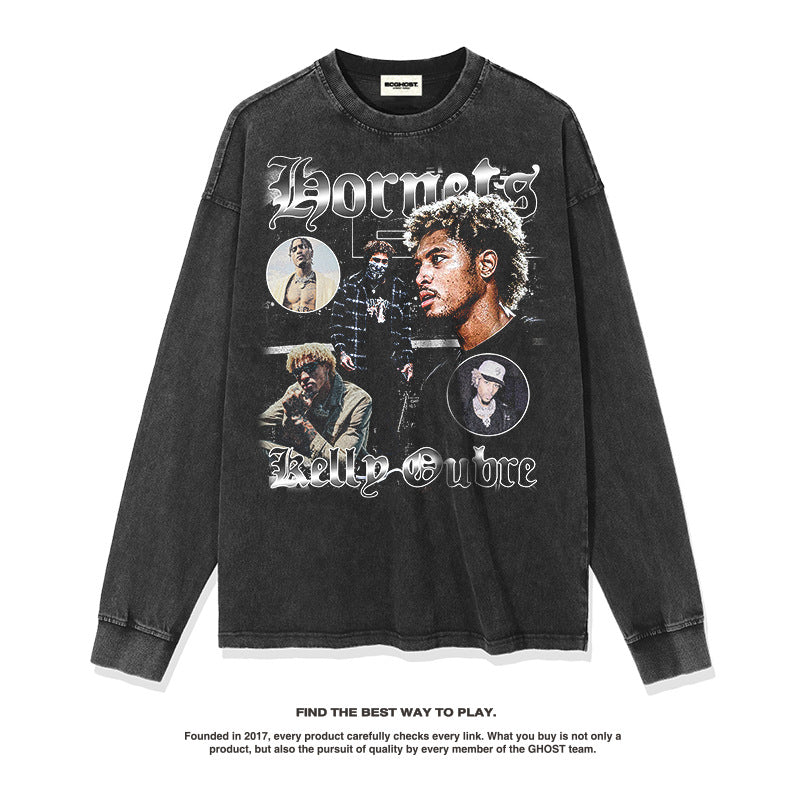 Nba Long Sleeve Shirt Loose Heavy Cotton Long Sleeve T-shirt for Men and Women
