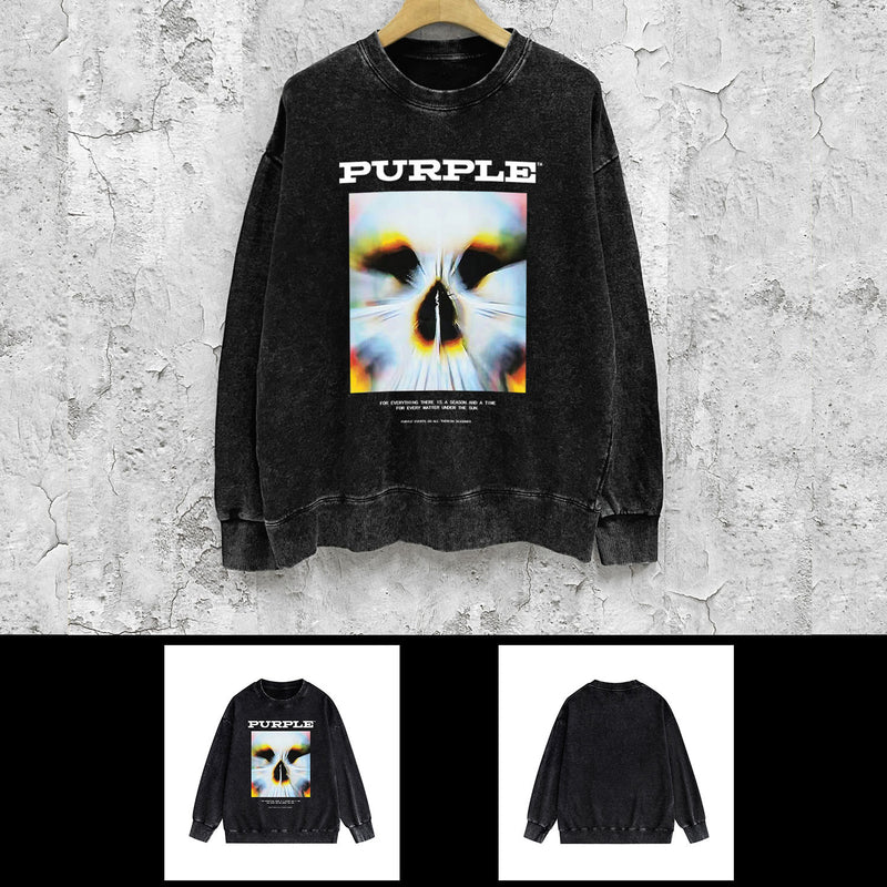 Purple Brand Distressed Sweatshirt Fashion Washed Black Long Sleeves Top