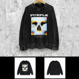 Purple Brand Distressed Sweatshirt Fashion Washed Black Long Sleeves Top