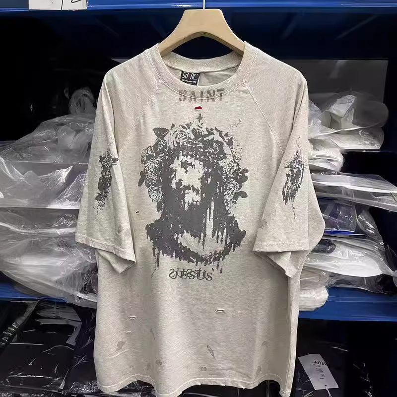Men Vintage T-Shirts Saint Michael "Jesus" Portrait Tee